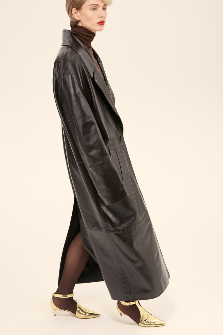 (((The Matrix))) leather trench coat, chocolate