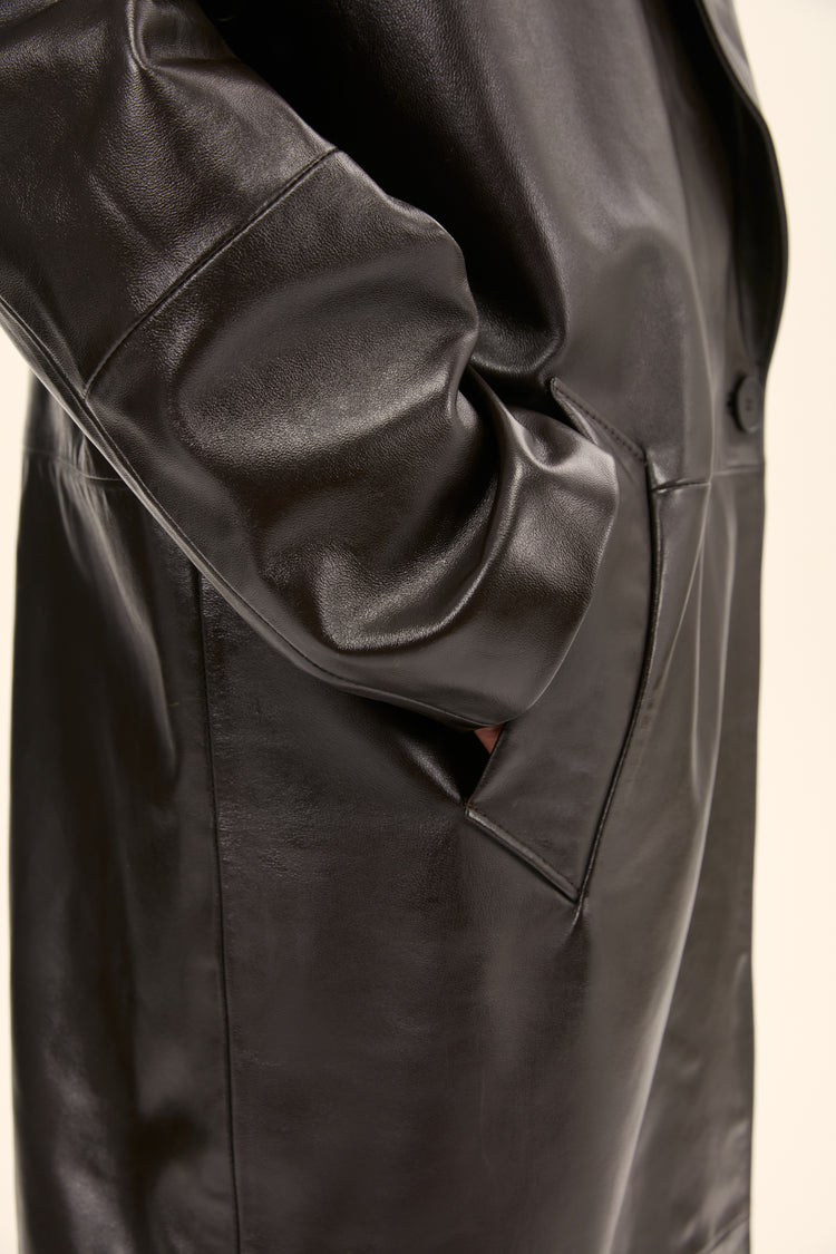 (((The Matrix))) leather trench coat, chocolate