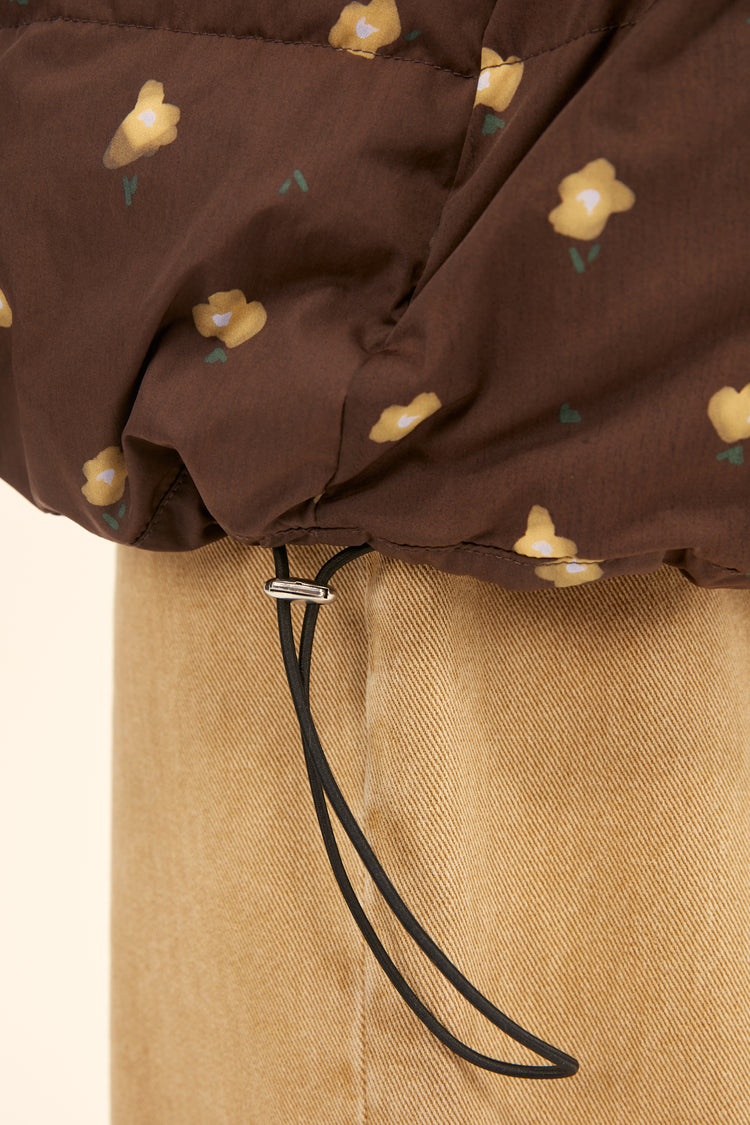 (((Flower Power))) puffer jacket, chocolate