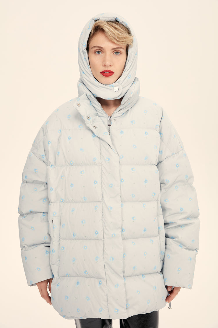 (((Flower Power))) puffer jacket, blue