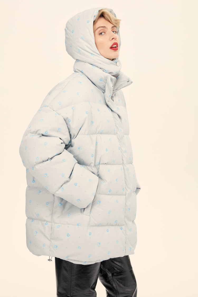 (((Flower Power))) puffer jacket, blue