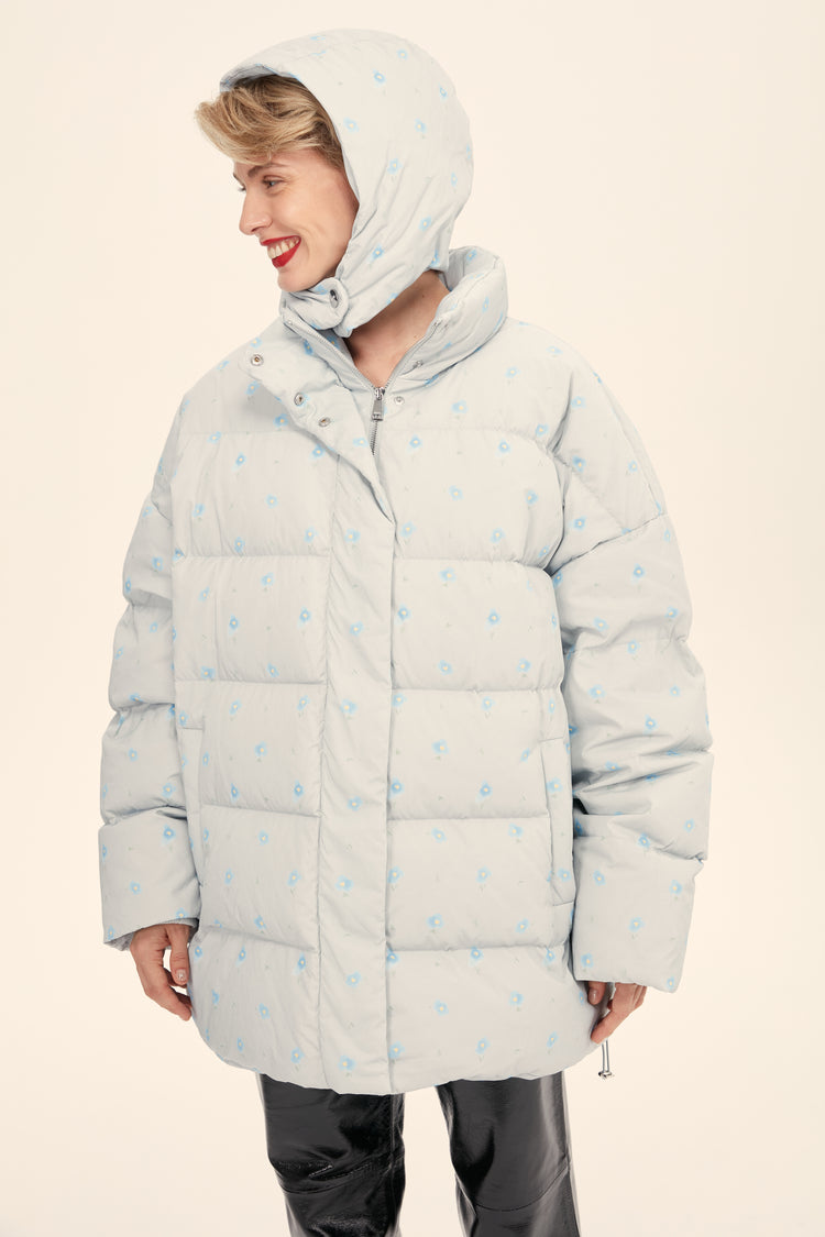 (((Flower Power))) puffer jacket, blue