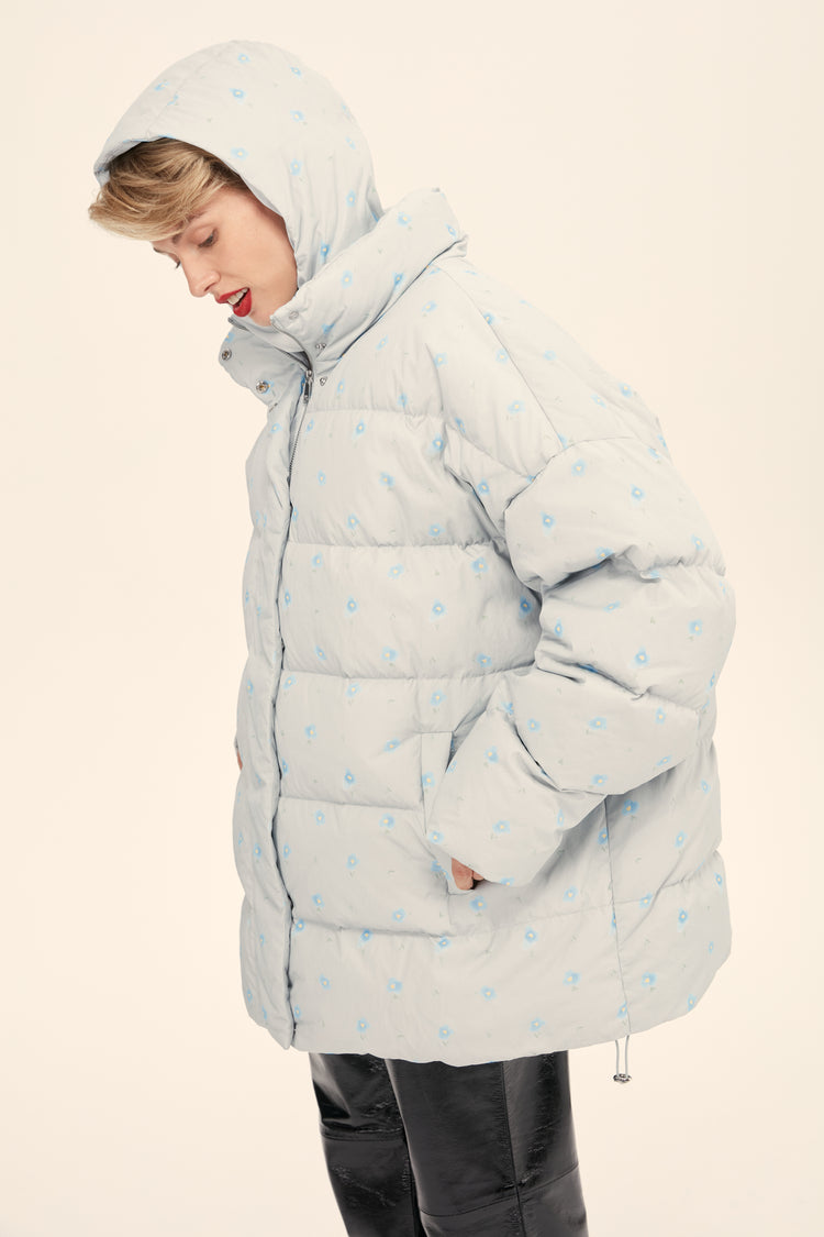(((Flower Power))) puffer jacket, blue