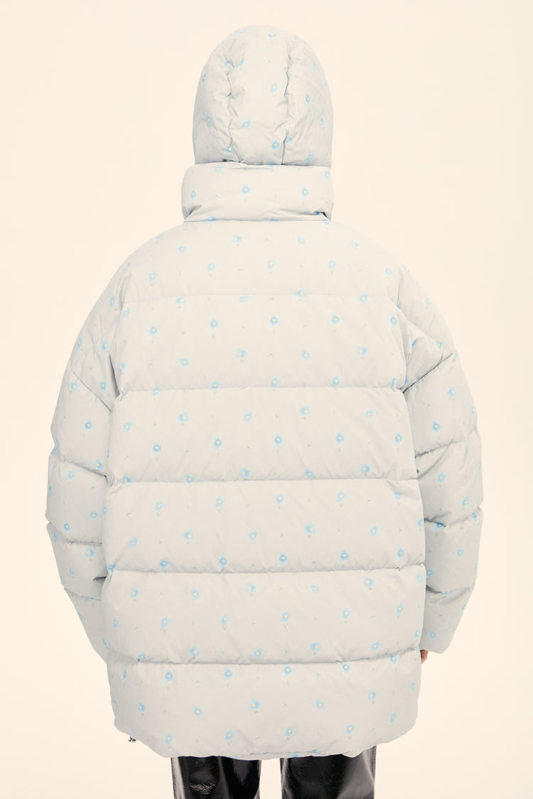 (((Flower Power))) puffer jacket, blue
