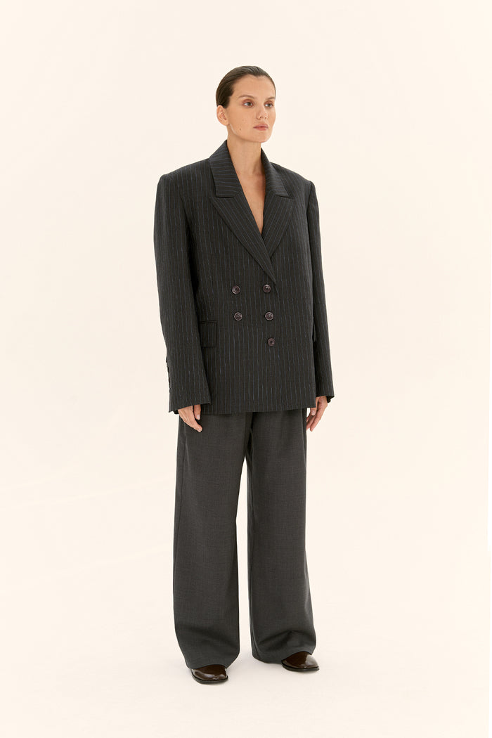 ((Time is Money)) double-breasted blazer, grey