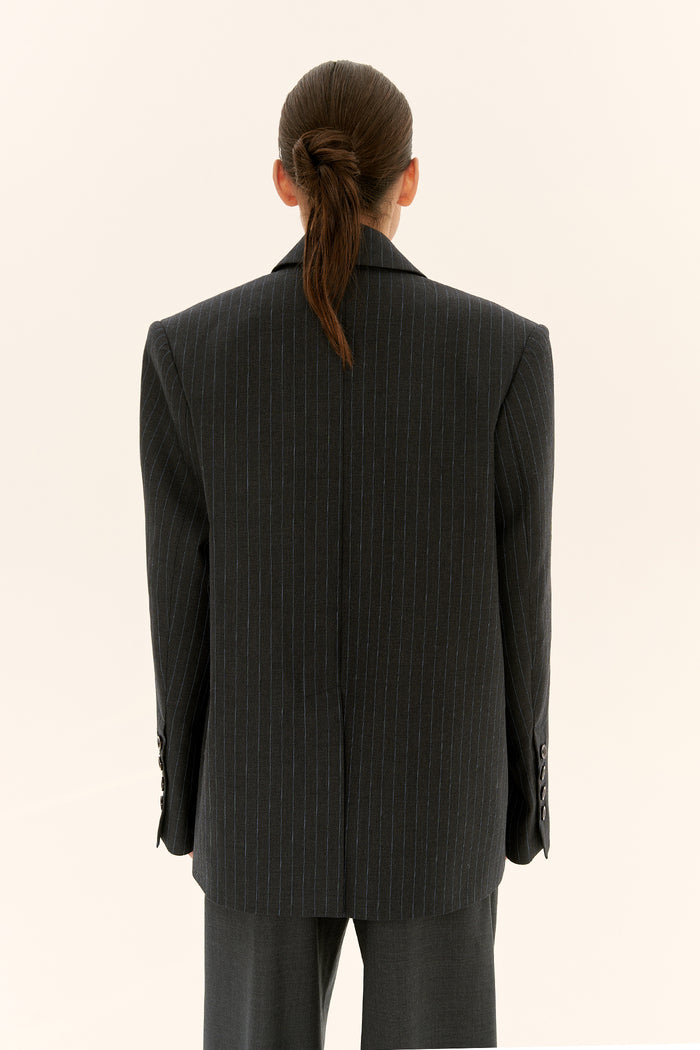 ((Time is Money)) double-breasted blazer, grey