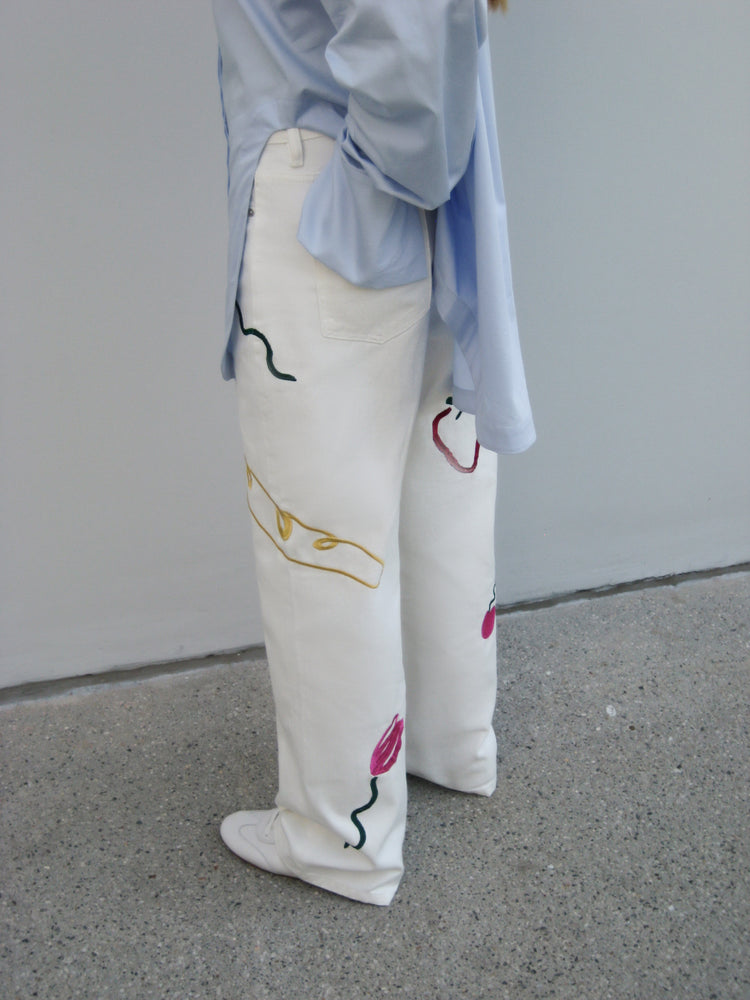 Embroidered jeans (Brunch Basket), milky white