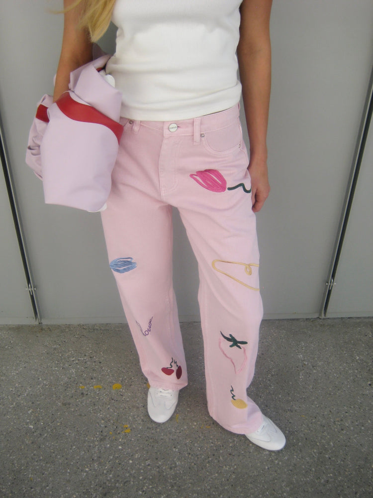Embroidered jeans (Brunch Basket), pink