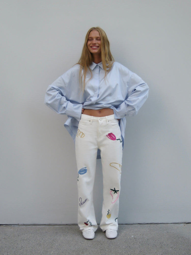 Embroidered jeans (Brunch Basket), milky white