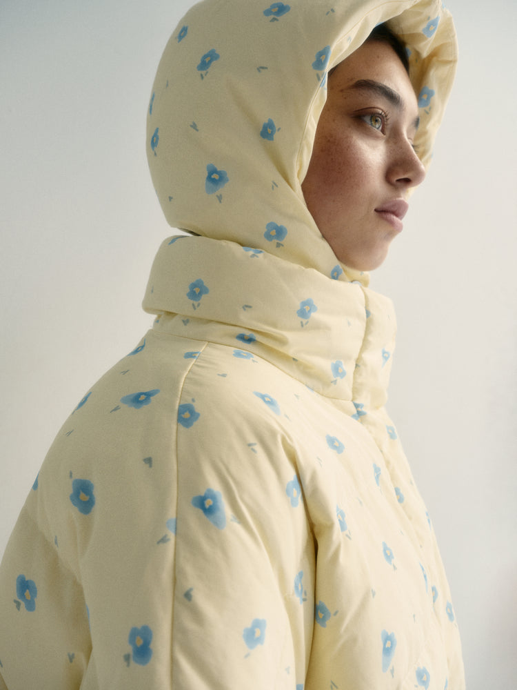 (((Flower Power))) puffer jacket, yellow