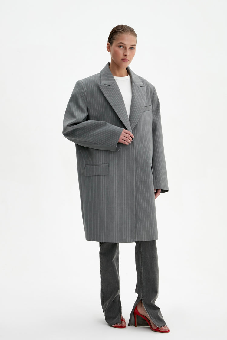Striped Blazer -Coat ((The Devil Wears Choux)), gray