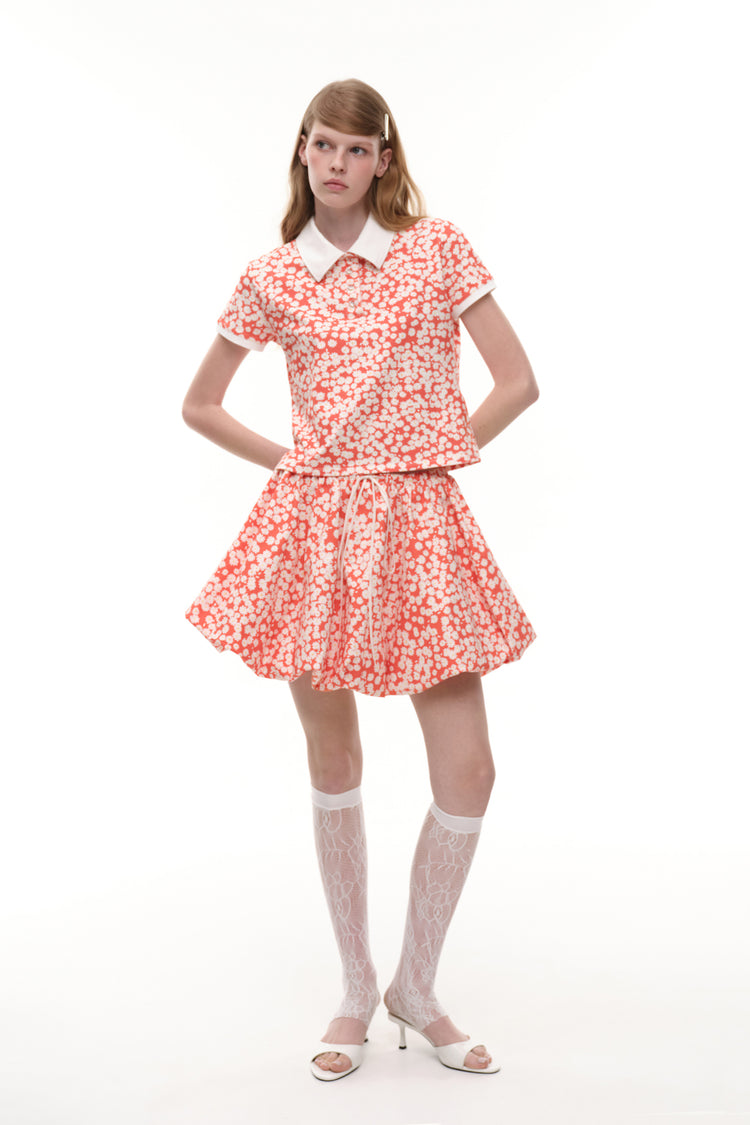 Polo with floral print (Flower Power), red