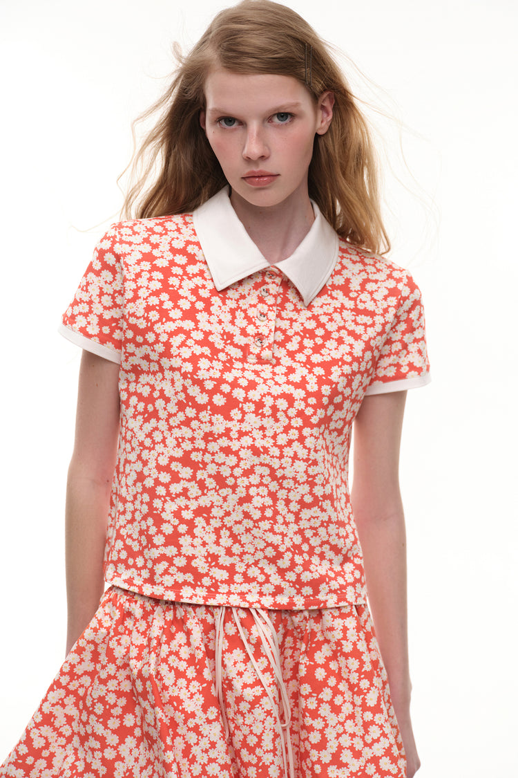 Polo with floral print (Flower Power), red