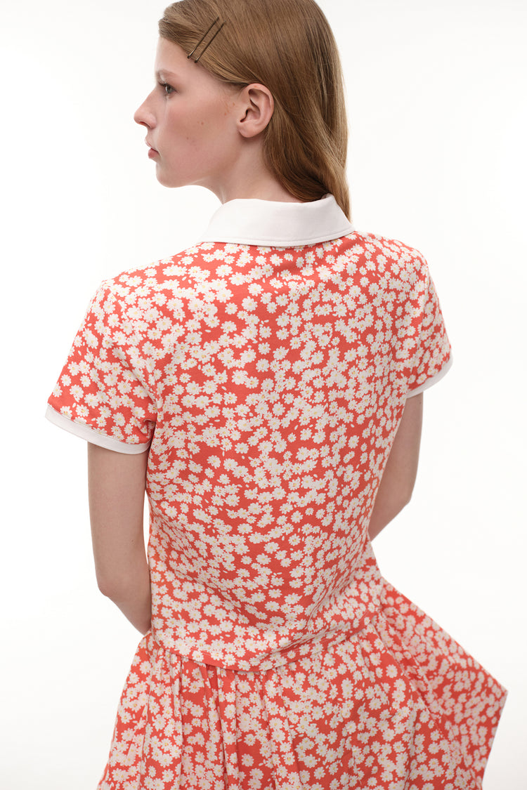 Polo with floral print (Flower Power), red
