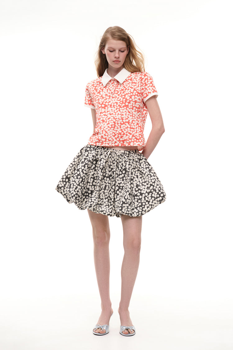 Polo with floral print (Flower Power), red