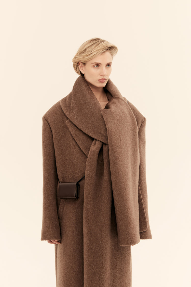 (((I'm worth it))) scarf coat, chocolate