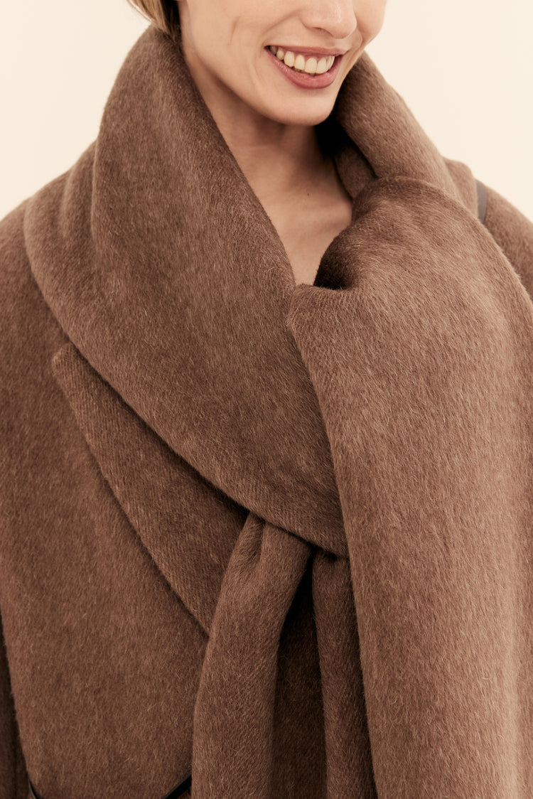 (((I'm worth it))) scarf coat, chocolate