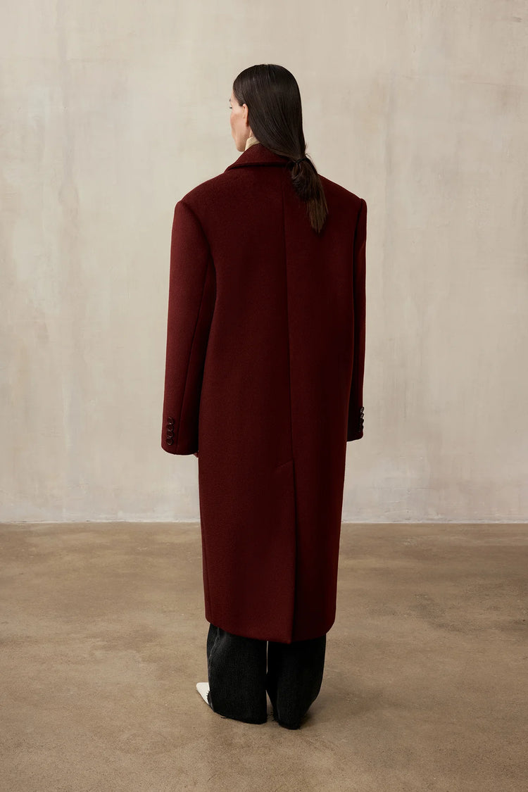 Double-breasted coat (((Power + dressing))), burgundy