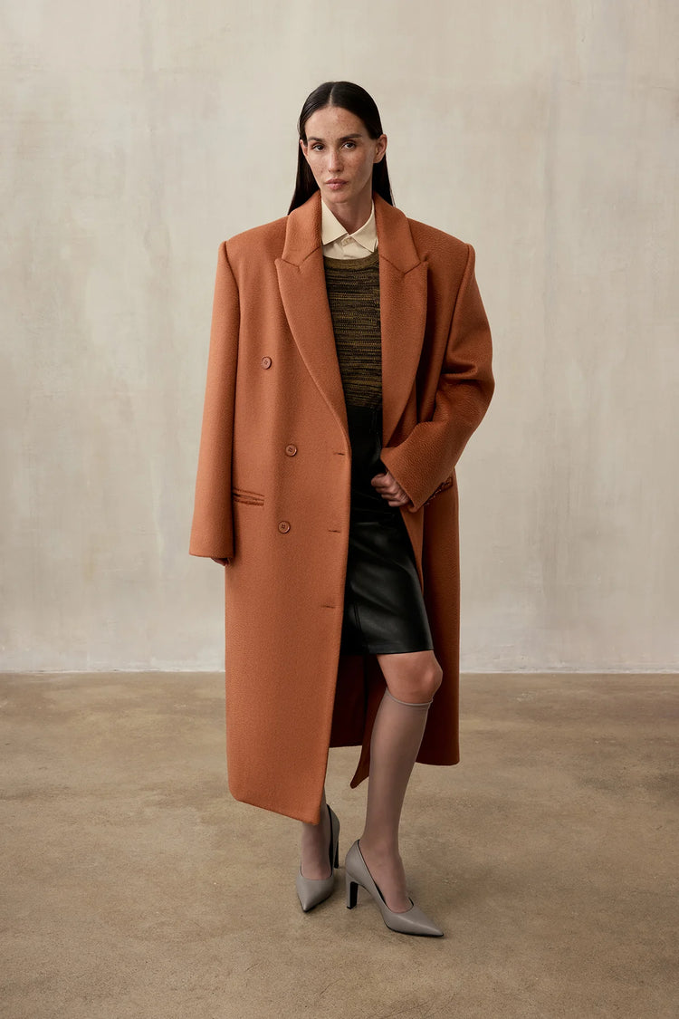 Double-breasted coat (((Power + dressing))), terracotta