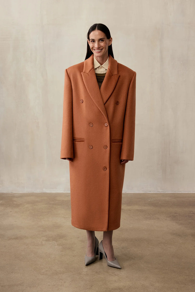 Double-breasted coat (((Power + dressing))), terracotta