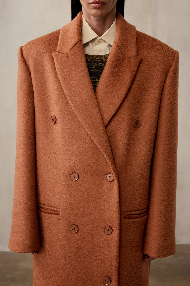 Double-breasted coat (((Power + dressing))), terracotta