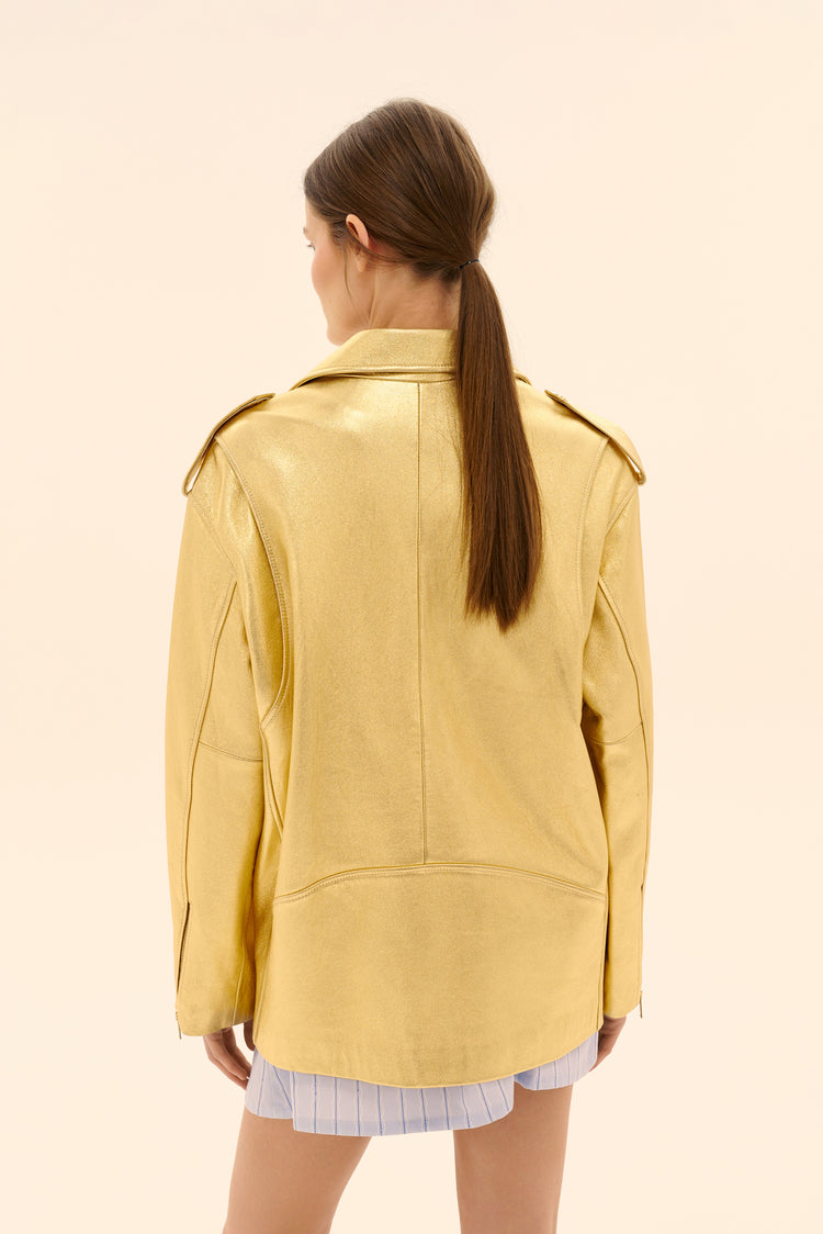 (((Gold Nugget))) leather jacket, gold