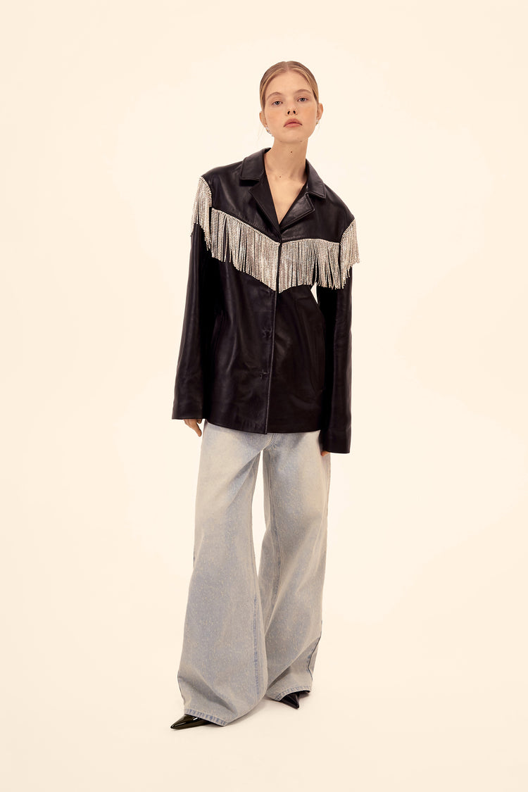 Leather blazer with fringe ((Daring Attitude)), black