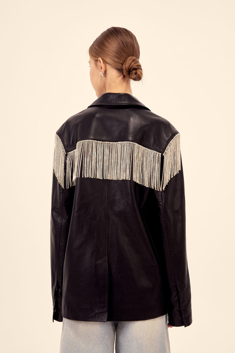 Leather blazer with fringe ((Daring Attitude)), black