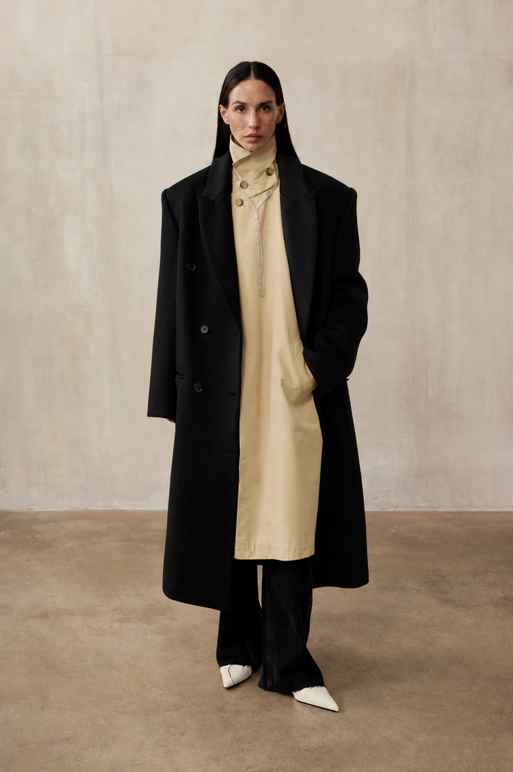 Double-breasted coat (((Power + dressing))), black