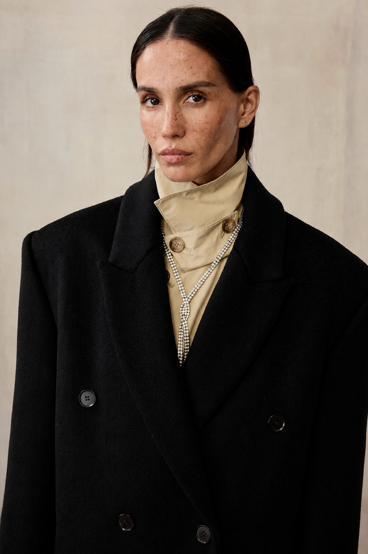 Double-breasted coat (((Power + dressing))), black