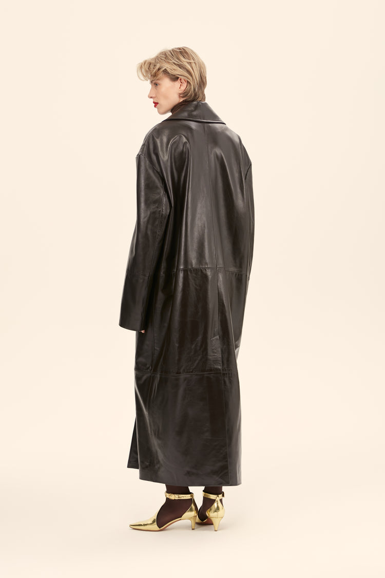 (((The Matrix))) leather trench coat, chocolate