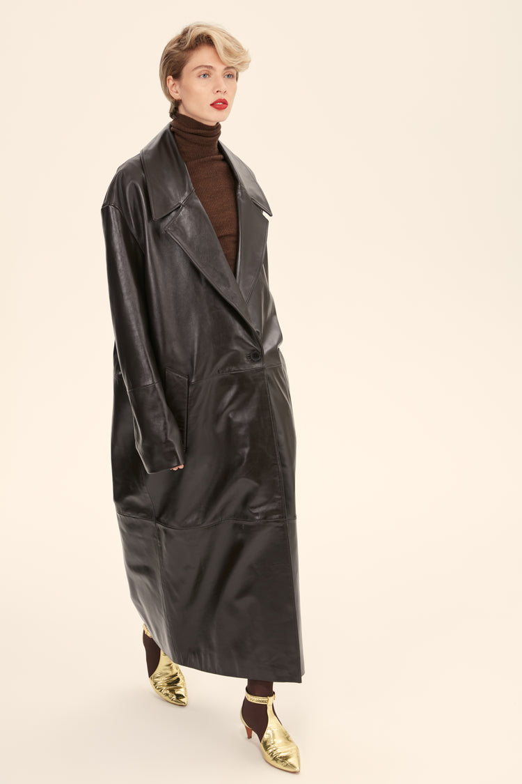 (((The Matrix))) leather trench coat, chocolate