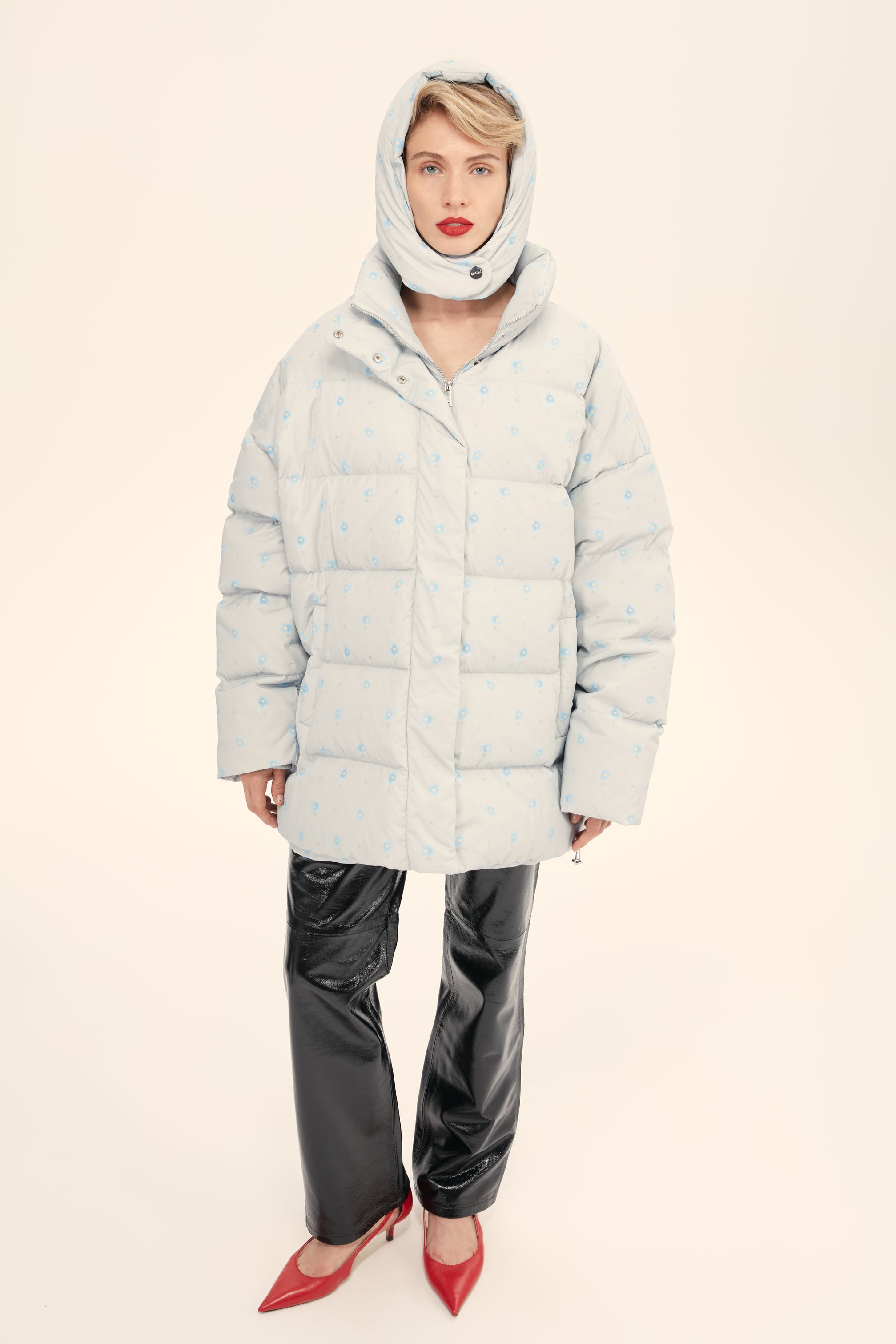 (((Flower Power))) puffer jacket, blue