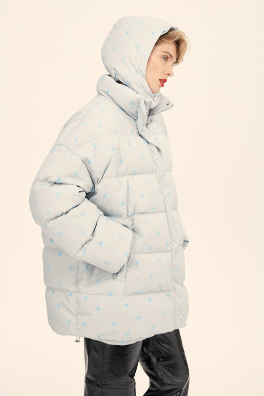 (((Flower Power))) puffer jacket, blue