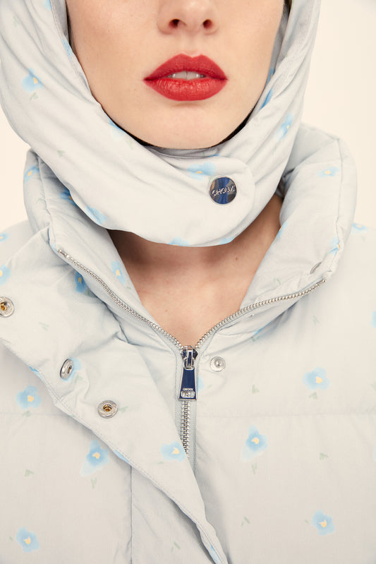 (((Flower Power))) puffer jacket, blue