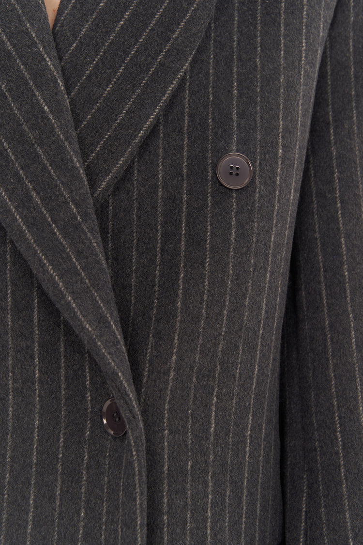 (((Power Dressing))) double-breasted coat, gray striped