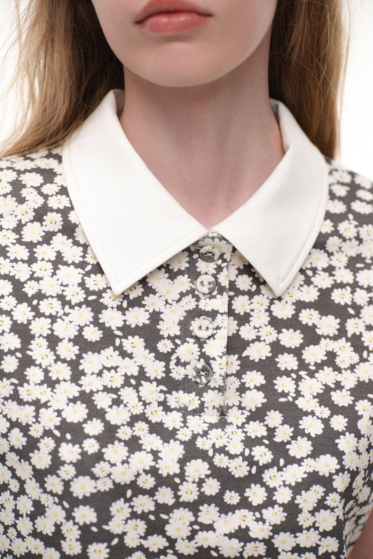 Polo with floral print (Flower Power), black