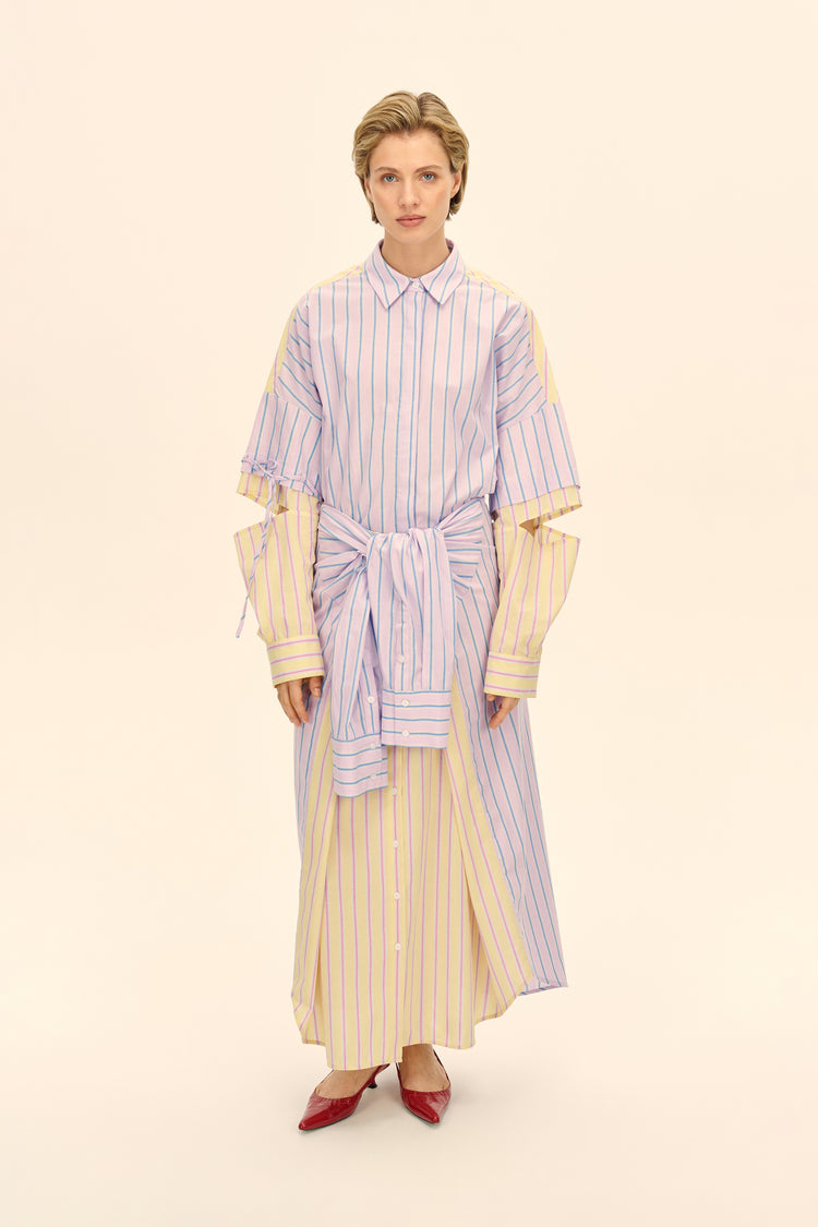 Skirt with sleeves (Inside and out), yellow-lavender