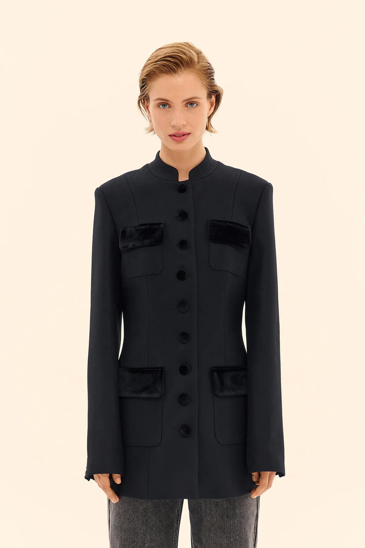 Jacket with velvet pockets ((Dramatic)), black