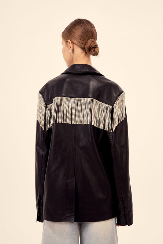 Leather jacket with fringe ((Daring Attitude)), black
