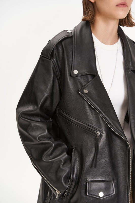 Leather biker jacket, black